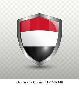 Ilustración vectorial. Escudo con bandera de Yemen sobre fondo transparente (PNG).