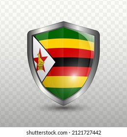 Vector illustration. Shield with Flag of Zimbabwe on transparent background(PNG).