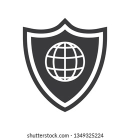 vector illustration shield and globe isolated black icon