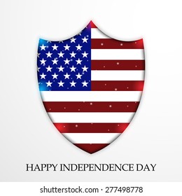 Vector illustration of a shield for Happy Independence Day in gray background.