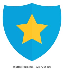 Ilustración vectorial del icono de escudo con una estrella. Insignia de estrella de oro. Protección.