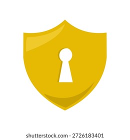 Ilustración vectorial de un escudo con ojo de cerradura que simboliza doble protección, seguridad digital en capas y sistemas de datos seguros, estilo de diseño de arte plano.
