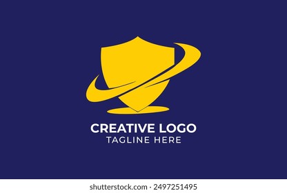 Ilustración vectorial de icono de logotipo de escudo con swoosh perfecto para virus, seguridad, protección de la privacidad Negocio