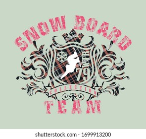 Vector illustration of shield and snowboarder