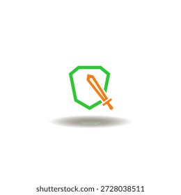 Vektorgrafik von Schild und Schwert. Symbol für Angriff und Verteidigung.