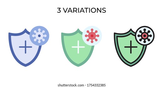  Vector illustration shield from virus  icon or logo black color with flat, lineal, blue design style