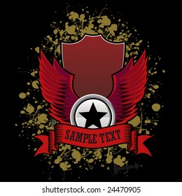 vector illustration of shield and wings set on grunge background