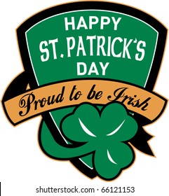 vector illustration of a shield with words happy st. patrick's day proud to be irish