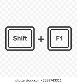 Ilustración vectorial del icono Shift F1 en color oscuro y fondo transparente (PNG). Botón de acceso directo del teclado.