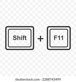 Vector illustration of Shift F11 icon in dark color and transparent background(PNG). Keyboard shortcut button.