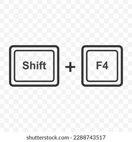 Vector illustration of Shift F4 icon in dark color and transparent background(PNG). Keyboard shortcut button.