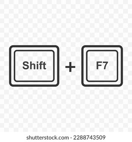 Vector illustration of Shift F7 icon in dark color and transparent background(PNG). Keyboard shortcut button.
