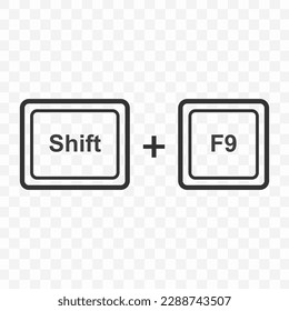Ilustración vectorial del icono Shift F9 en color oscuro y fondo transparente (PNG). Botón de acceso directo del teclado.