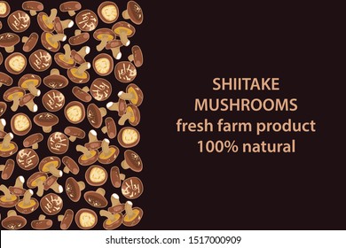 vector illustration of shiitake mushrooms design background brown and mushroom and text fresh farm product 100% natural EPS10