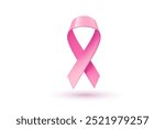 Vector illustration of shine breast cancer pink realistic ribbon with shadow. 3d design for awareness month campaign banner. Symbol of breast cancer awareness with loop on white color background