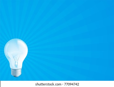 Vector illustration of shine electric light bulb on abstract horizontal background with rays