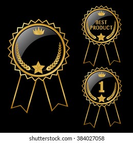 Vector illustration of  shine medal award  gold border with ribbon