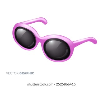 Vector illustration of shine pink sunglasses on white color background. 3d style cartoon design of summer accessory sunglasses for web, site, banner