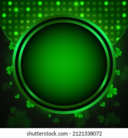 Vector illustration shining background with green clovers and round banner for St Patricks day design