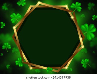 Ilustración vectorial fondo brillante con trébol verde y banner dorado para el diseño del día de St Patricks