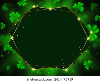 Ilustración vectorial fondo brillante con trébol verde y banner dorado para el diseño del día de St Patricks