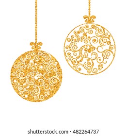 vector illustration. Shining Christmas ball, decorated with a delicate pattern with gold texture. abstract background for new year