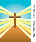 Vector illustration of a shining cross on a hill.