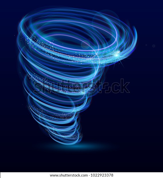 輝く光る渦巻き 渦 輝く竜巻のベクター画像エフェクトのベクターイラスト 暗い青の背景に台風の旋風 明るいハリケーン のベクター画像素材 ロイヤリティフリー