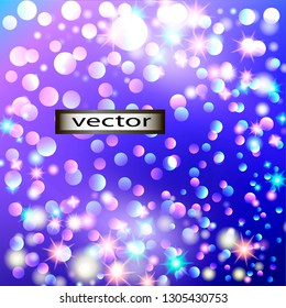 Vector illustration of shining purple and blue background of bright sparkles and shimmering confetti particles for festive mood