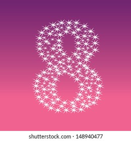 Vector illustration of a shining stars character. Number 8