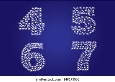 Vector illustration of a shining stars character. Number 4,5,6,7