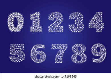Vector illustration of a shining stars character. Number 0,1,2,3,4,5,6,7,8,9