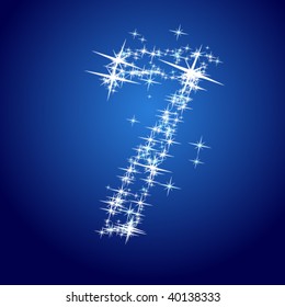 Ilustración vectorial de un personaje de estrellas brillante. Número 7