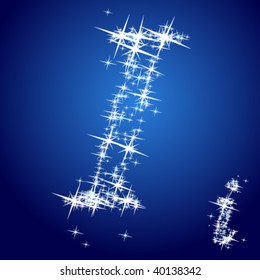Vector illustration of a shining stars character. Letter i