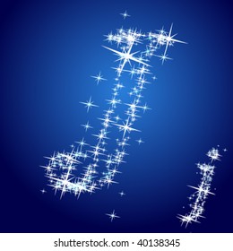 Ilustración vectorial de un personaje de estrellas brillante. Letra j