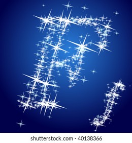 Vector illustration of a shining stars character. Letter f