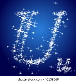 Ilustración vectorial de un personaje de estrellas brillante. Letra u