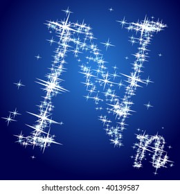 Ilustración vectorial de un personaje de estrellas brillante. Letra n