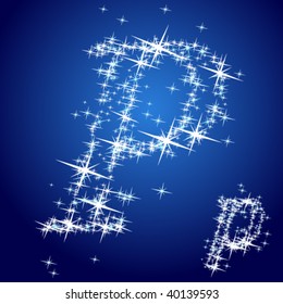 Vector illustration of a shining stars character. Letter p