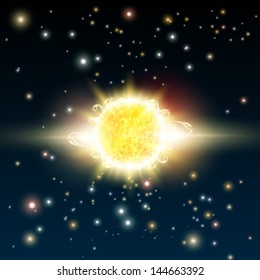 Vector Illustration of the shining sun in the space