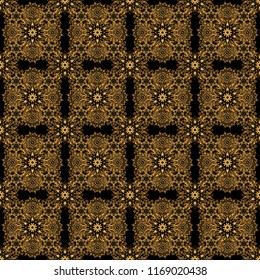 Vector illustration. Shiny backdrop. Abstract geometric modern background. Texture of gold foil. Black and gold seamless pattern. Art deco style. Polka dots, confetti.