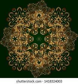 Vector illustration. Shiny backdrop. Abstract geometric modern background. Polka dots, confetti. Art deco style. Green and gold seamless pattern. Texture of gold foil.