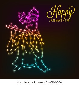 Vector illustration of a Shiny Background with Lord Krishna for Happy Janmashtami.