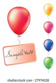 Vector illustration of a shiny balloons with card dangling from it