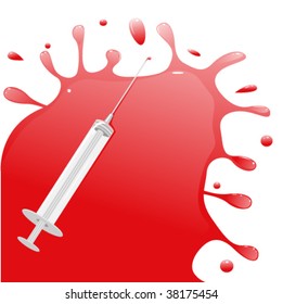 vector illustration of shiny blood splash with syringe