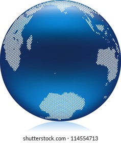 Vector illustration of shiny blue Earth globe with round dots, Major ocean