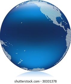 Ilustración vectorial del brillante globo terrestre azul, zona del Pacífico