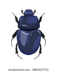 Vector illustration of a shiny blue earthboring dung beetle isolated on white background.
