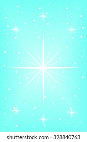 Vector illustration of a shiny bright star or snowflake on bright blue background. Illustration of shining lights and stars on blue background. Magical winter concept.