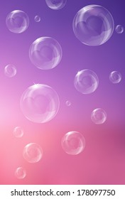 Vector illustration of shiny bubbles on pink background
